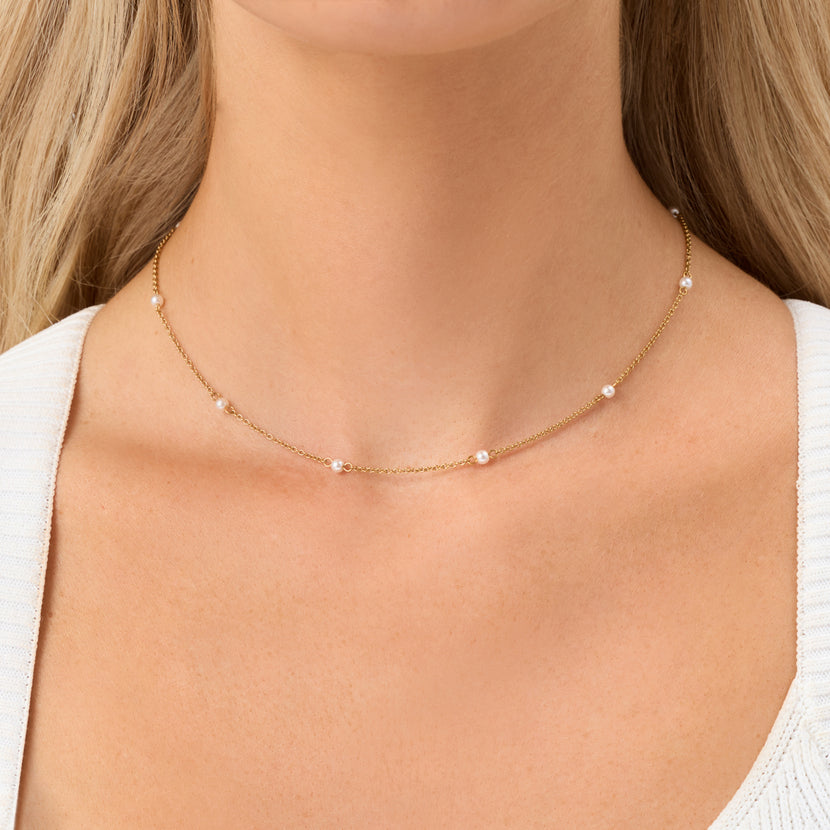Pearlescent Stationed Necklace (Gold)