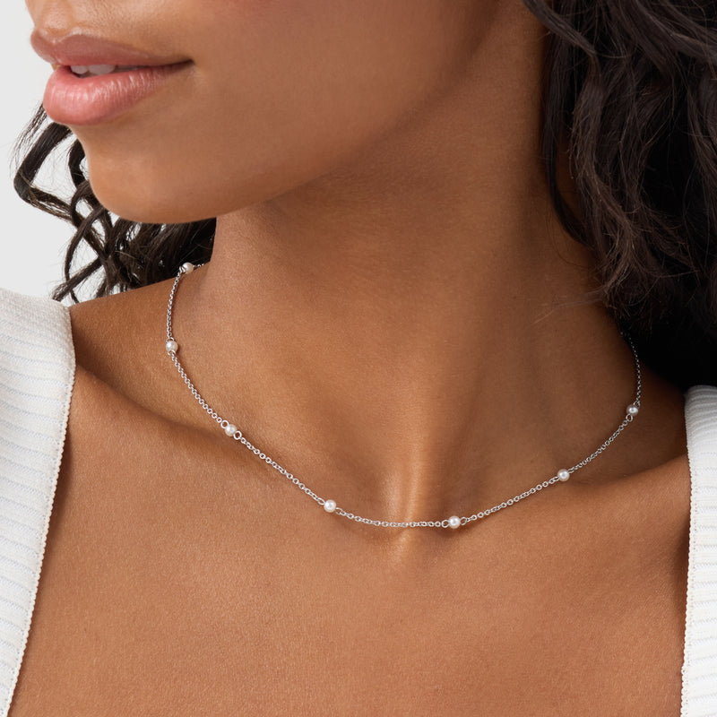 Pearlescent Stationed Necklace (Silver)