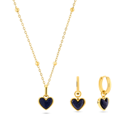 Midnight Blue Heart Necklace & Huggie Earrings Set (Gold)
