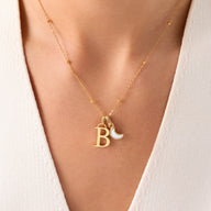 Celestial Skies Lunar & Initial Necklace (Gold)