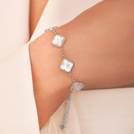 Pearl Clover Necklace & Bracelet Set (Silver)