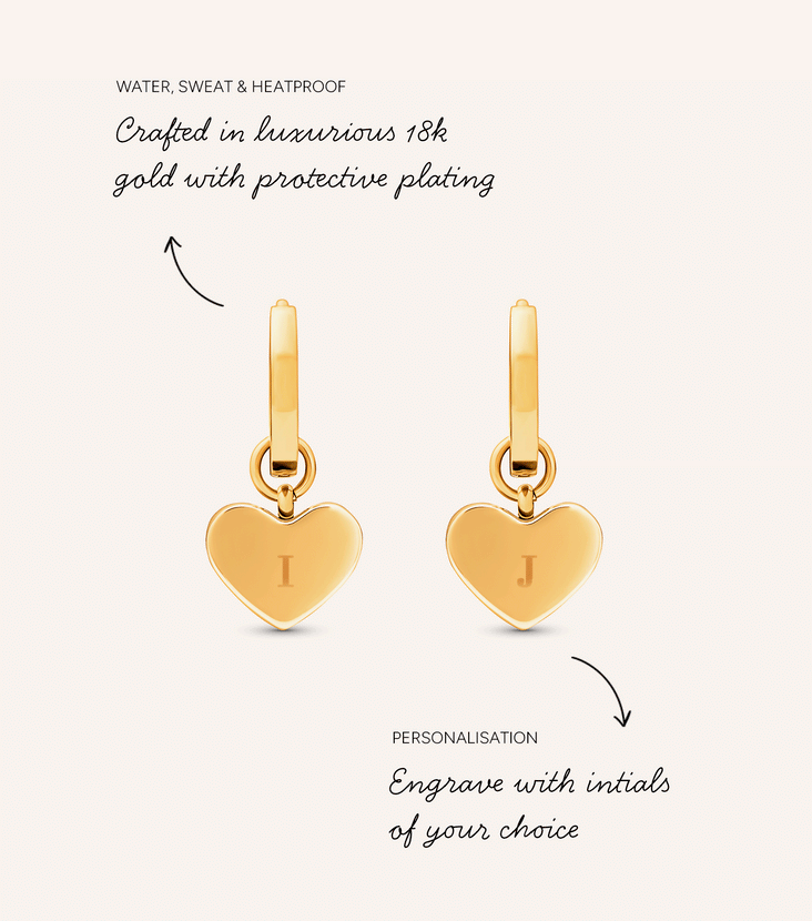 Light Blue Lace Agate Heart Huggie Earrings (Gold)