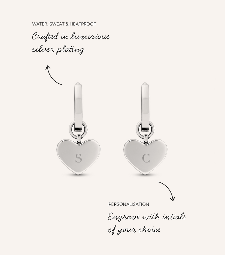 Light Blue Lace Agate Heart Huggie Earrings (Silver)