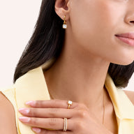 White Quartz Cushion Huggie Earrings (Gold)