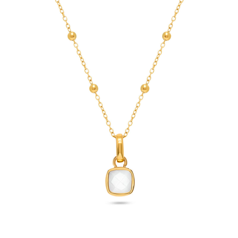 White Quartz Cushion Necklace (Gold)