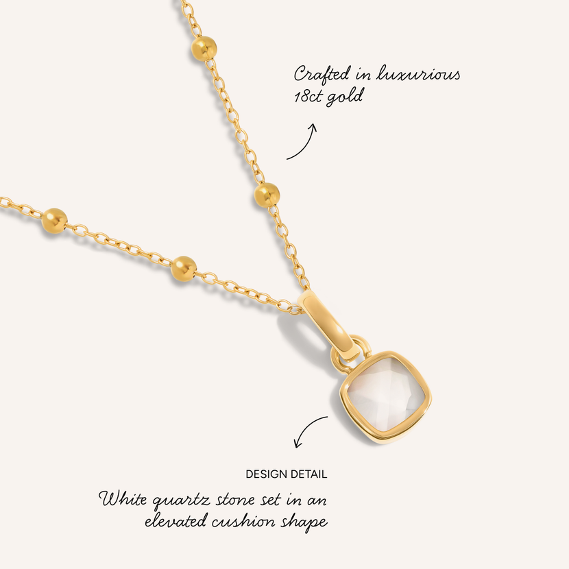 White Quartz Cushion Necklace (Gold)