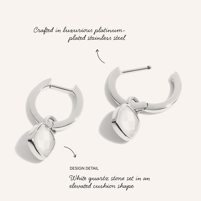 White Quartz Cushion Necklace & Earrings Set (Silver)