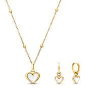 Mother of Pearl Heart Necklace & Huggie Set (Gold)