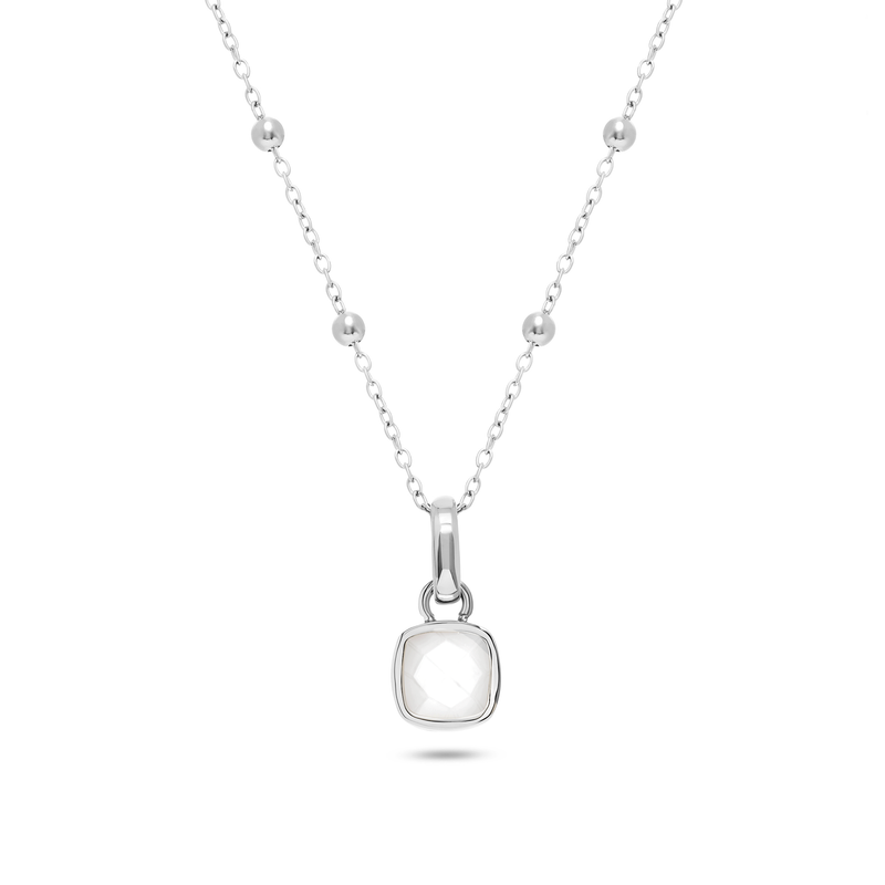 White Quartz Cushion Necklace (Silver)