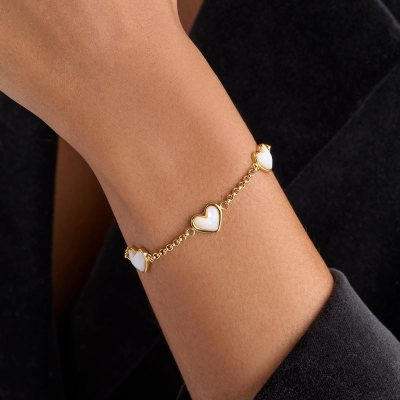 White Quartz Multi Heart Bracelet (Gold)