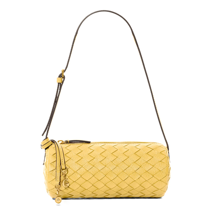 Woven Leather Barrel Bag (Butter Yellow)