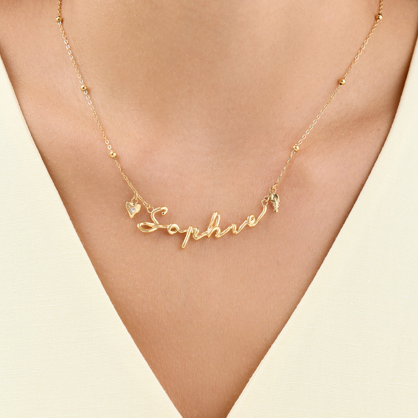 Written In The Sand Charm Name Necklace (Gold)