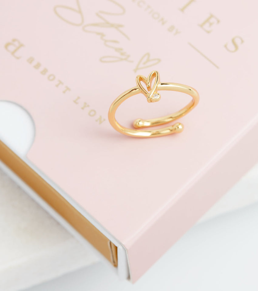 Stacey's Stories Doodle Heart Crystal Ring (Gold)