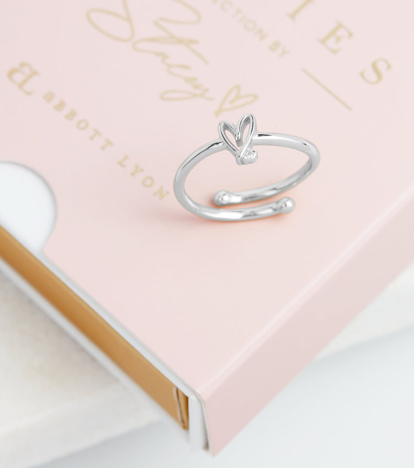 Stacey's Stories Doodle Heart Crystal Ring (Silver)