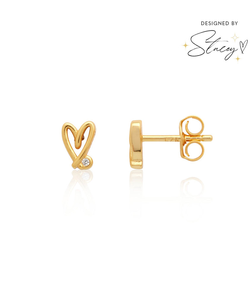 Stacey's Stories Doodle Heart Crystal Stud Earrings (Gold)
