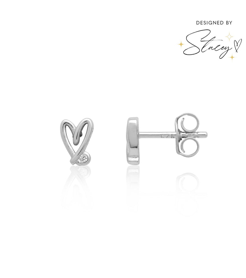 Stacey's Stories Doodle Heart Crystal Stud Earrings (Silver)