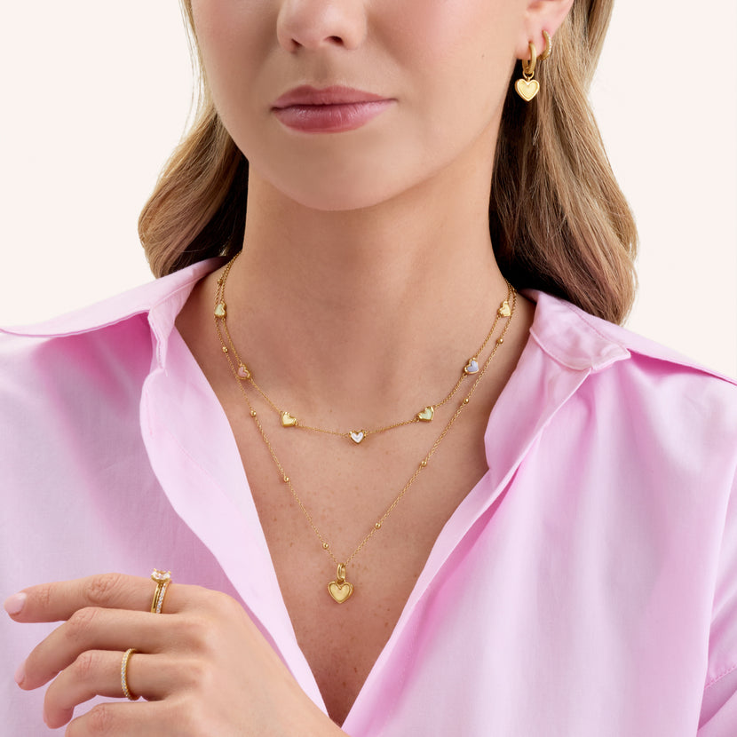 Butter Yellow Quartz Heart Necklace & Earrings Set (Gold)