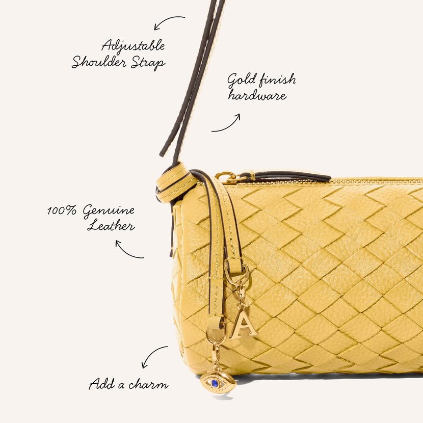 Woven Leather Barrel Bag (Butter Yellow)