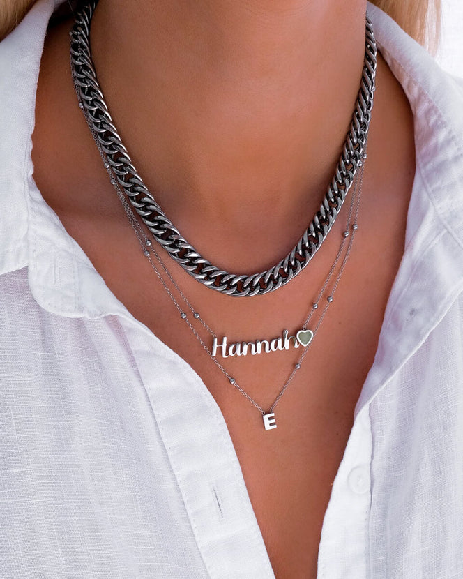 Birthstone Name Necklace (Silver)