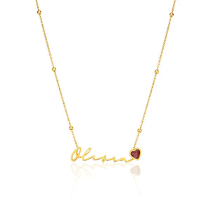 Birthstone Signature Name Necklace (Gold)