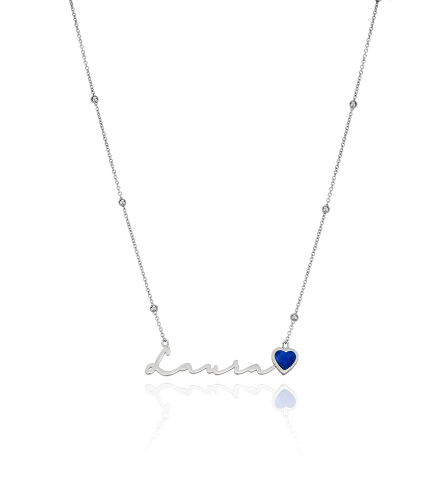 Birthstone Signature Name Necklace (Silver)
