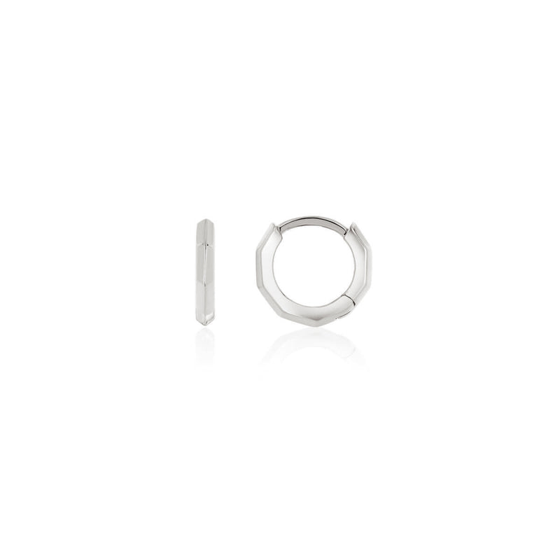 925 Sterling Silver Geometric Huggie Hoops (Silver)