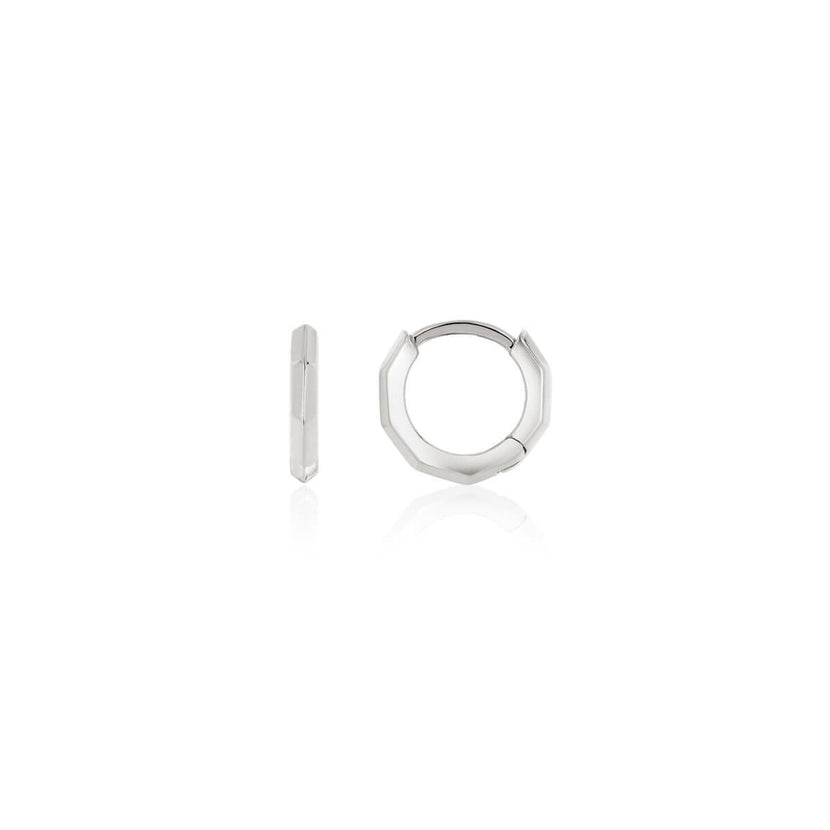 925 Sterling Silver Geometric Huggie Hoops (Silver)