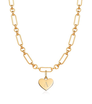 Heart Figaro Chain Necklace (Gold)