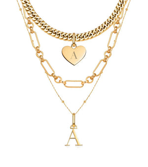 Heart & Letter Multi Chain Layered Set (Gold)