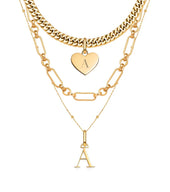 Heart & Letter Multi Chain Layered Set (Gold)