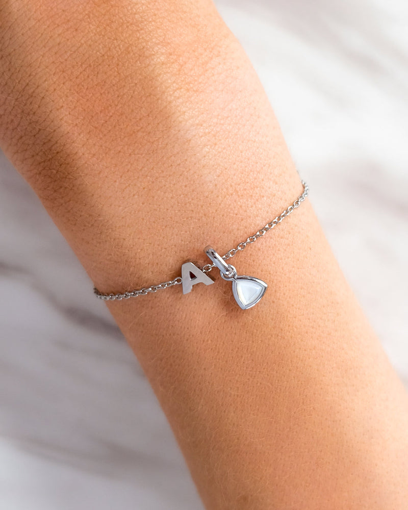 Mini Heart Birthstone & Initial Bracelet Set (Silver)