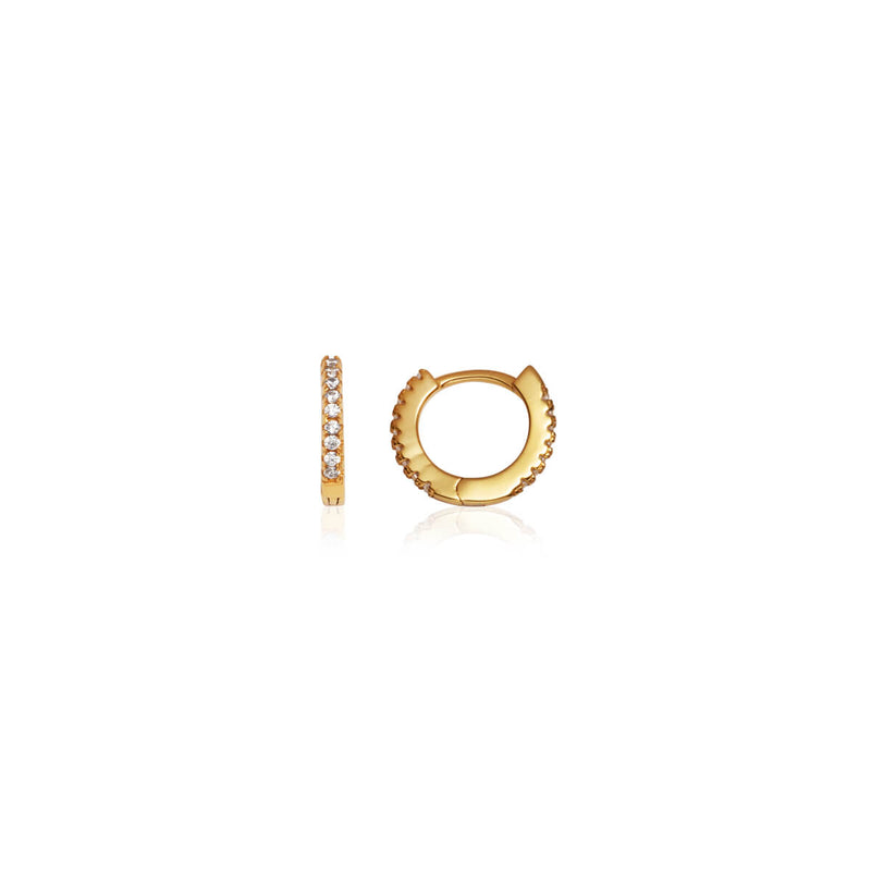 925 Sterling Silver Crystal Huggie Hoop Earrings (Gold).