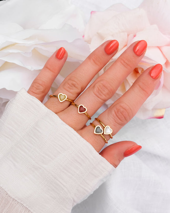 Mini Heart Birthstone Ring (Gold)
