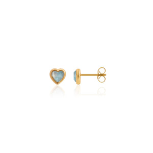Blue Heart Stud Earrings (Gold)