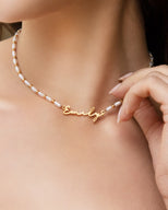Pearl Chain Signature Name Necklace (Gold)
