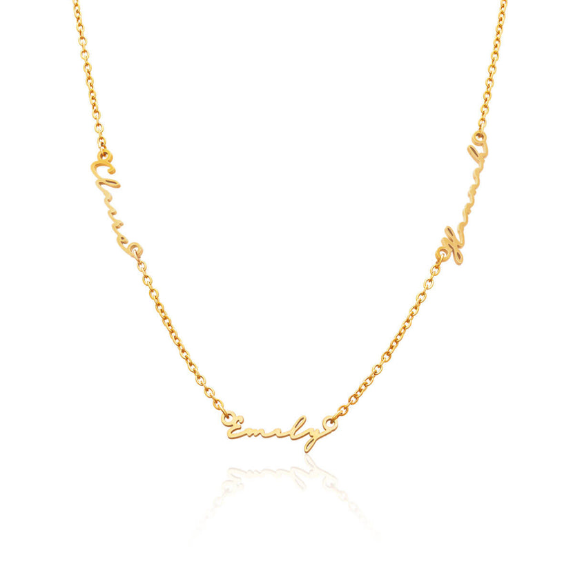 Triple Signature Name Necklace (Gold)