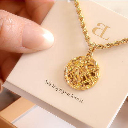 Script Initial & Birthstone Necklace (Gold)