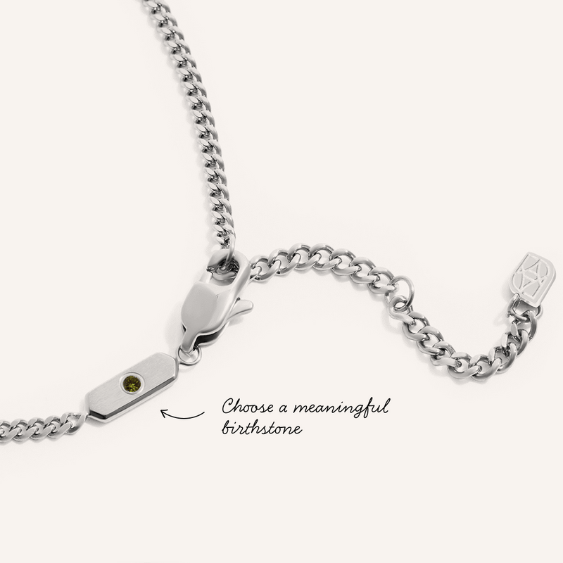 Intersection Curb Chain Birthstone Necklace (Silver)