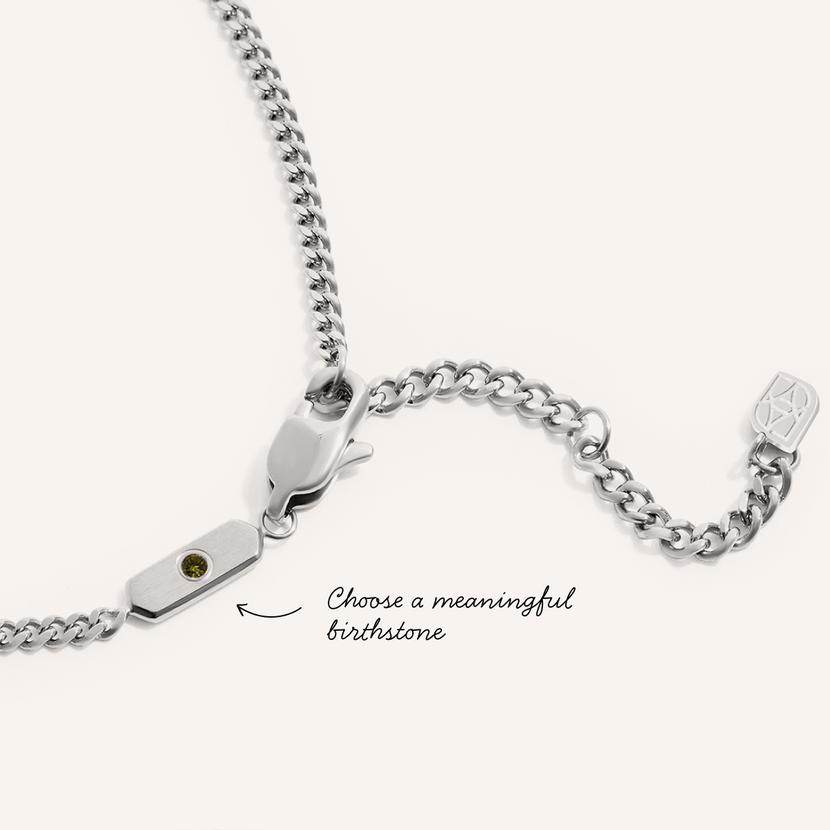 Intersection Curb Chain Birthstone Necklace (Silver)
