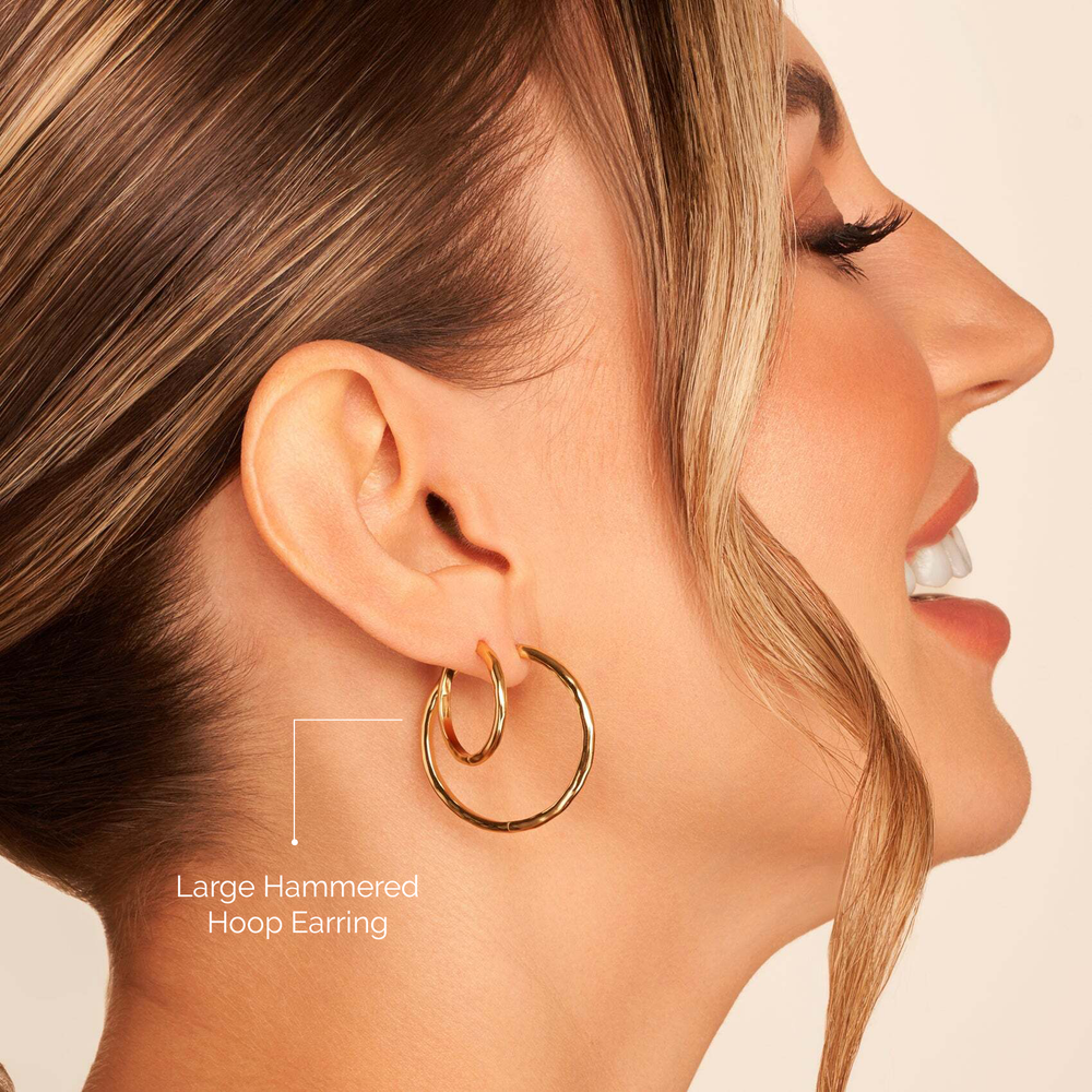 Large Hammered Hoop Earring (Gold) - Main Image