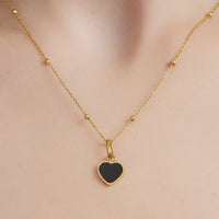 Black Enamel Heart Pendant (Gold)