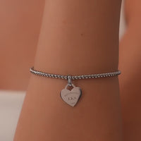 Heart Token Small Beaded Bracelet (Silver)