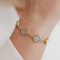 Crystal Heart Bangle & Multi Pearl Clover Bracelet Bundle (Gold)