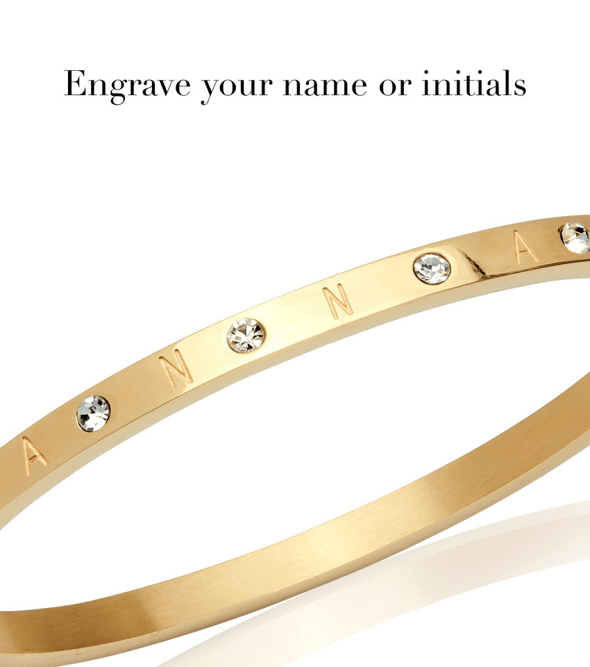 Custom Crystal Name Bangle (Gold)