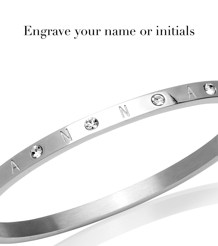 Custom Crystal Name Bangle (Silver)