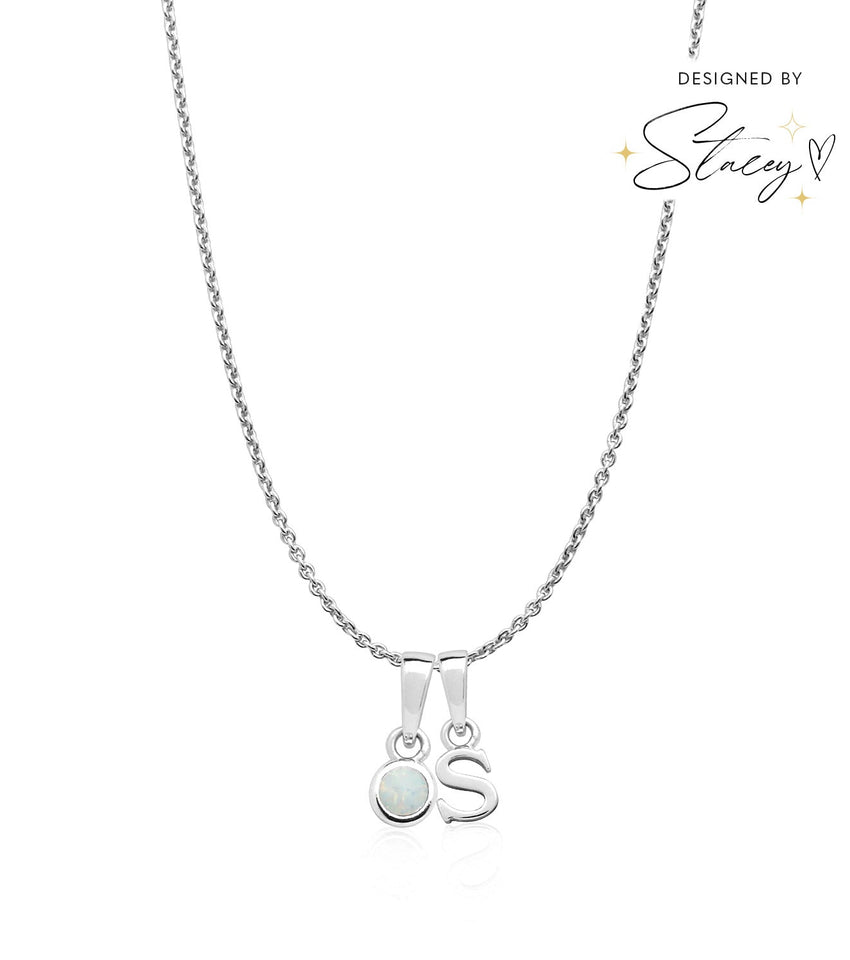 Stacey's Stories Initial & Birthstone Necklace (Silver)