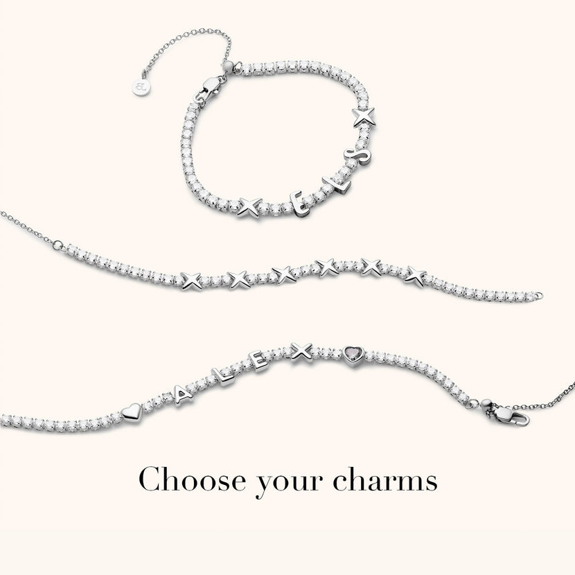 Crystal Fixed Charm Bracelet (Silver)