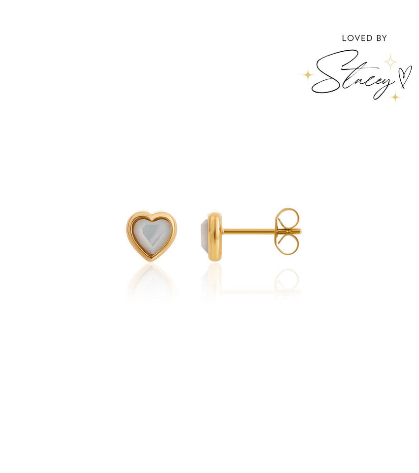 Mini Heart Birthstone Stud Earrings (Gold)