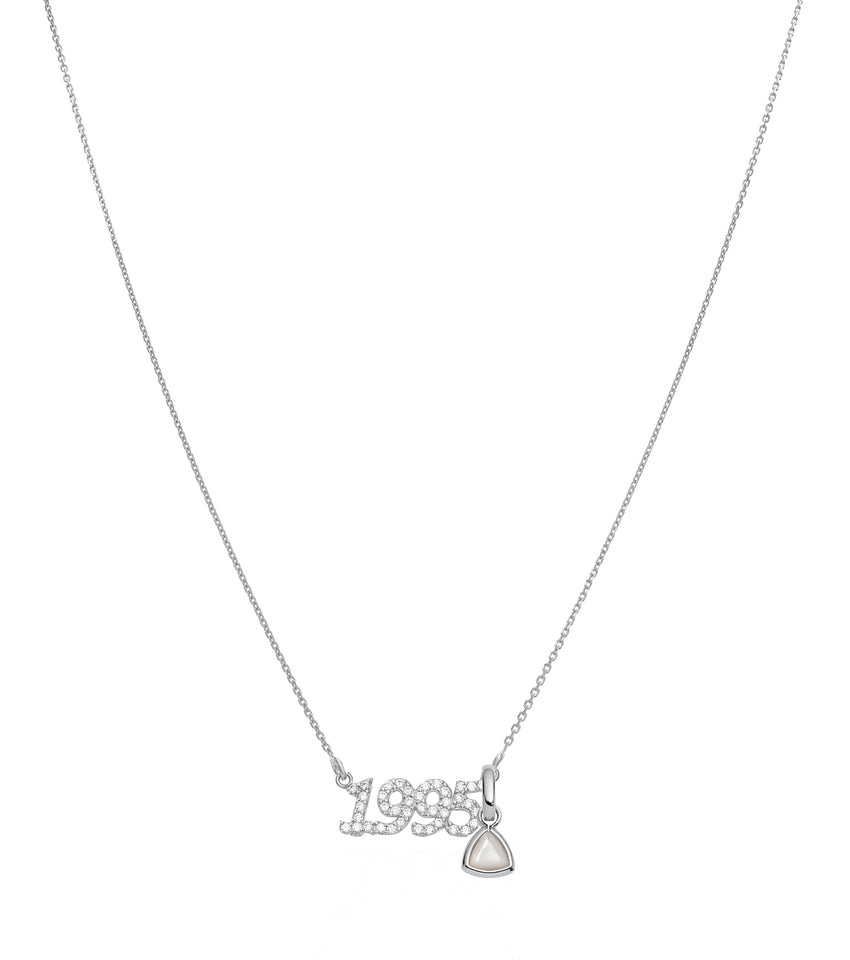 Sterling Silver Crystal Date Necklace (Silver)