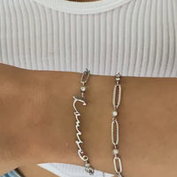 Crystal Paperclip Chain Name Bracelet (Silver)